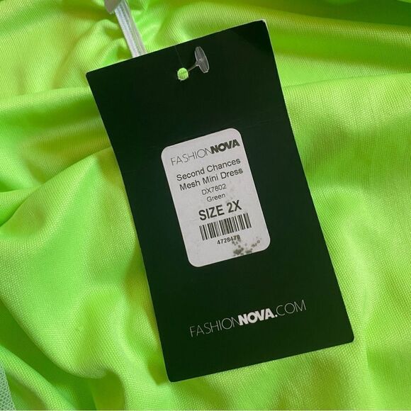 Fashion Nova Mesh Mini Dress NEW Neon Green Party 2X - Picture 4 of 12